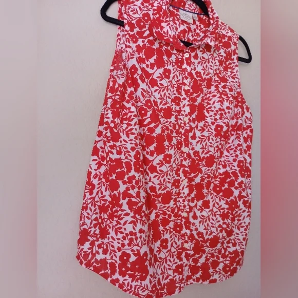 St. John's Bay Red and White Sleeveless Button Down Shirt Top Size XL - Picture 4 of 7